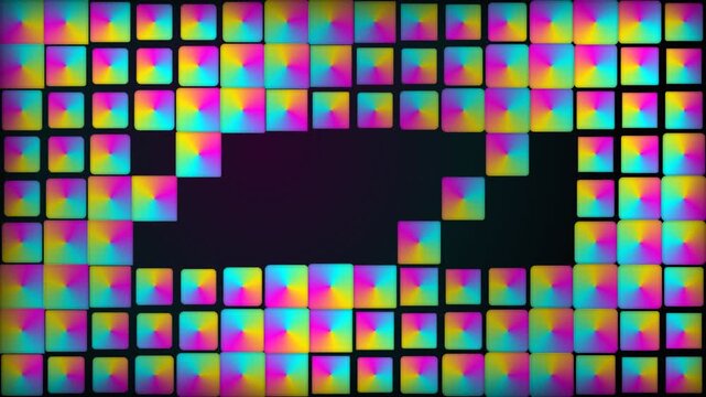 Vibrant gradient squares forming geometric pattern with dark empty center space