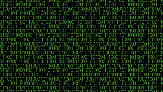 Binary code matrix pattern background with green numbers on black. Cybersecurity and programming seamless vector illustration