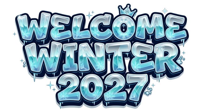 Welcome winter 2027 icy text design isolated on white background