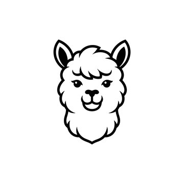 Detailed fluffy alpaca face line art.