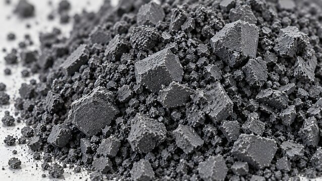 Heap of carbon powder and graphite particles
