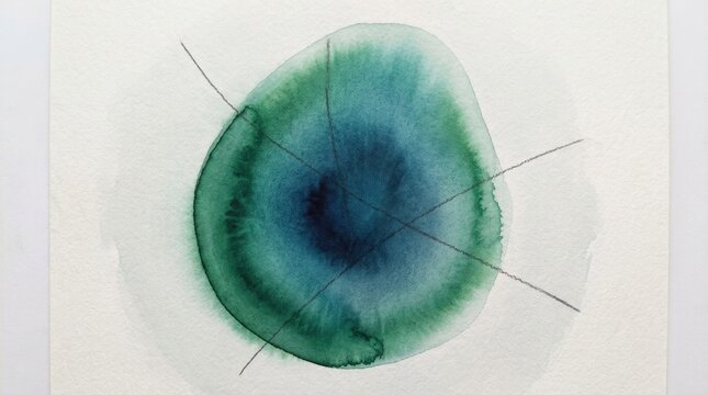 Abstract watercolor wash in shades of teal and green with delicate silver thread accents