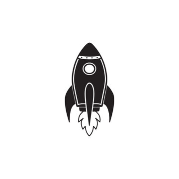 Simple black and white rocket ship icon isolated transparent background