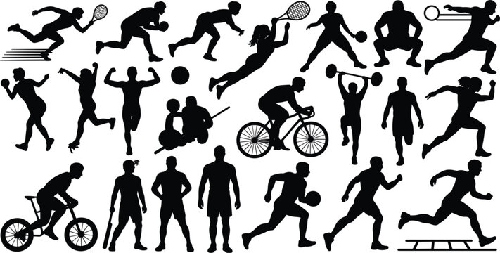 Sports and athletics activities pictograms silhouettes set vector illustration isolated on white background