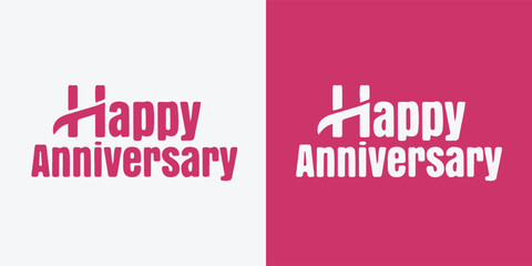 Happy anniversary typography lettering in pink and white, bold celebration text design for cards and greetings © MdAbdul