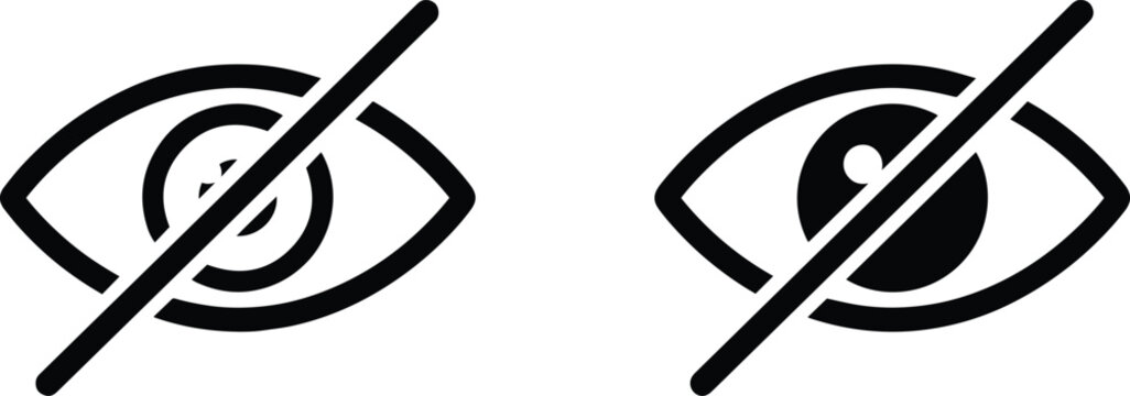 Hidden eye icons with diagonal slash representing privacy and blindness eye icon password visibility