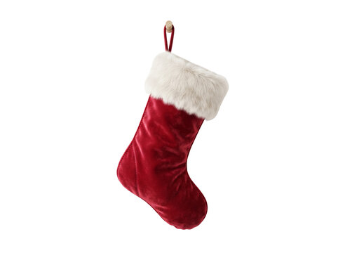 Christmas Stocking Isolated on White Background, Traditional Red Holiday Sock Decoration for Gifts, Santa, Winter Celebration and Seasonal Christmas Festive Decor