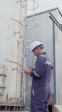 Engineering work taking note report check maintenance Exhaust system concept Clean air environmental protection.Factory industrial manufacturing. Sustainable future environment air pollution reduction