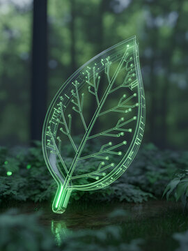 Illuminated leaf in serene forest