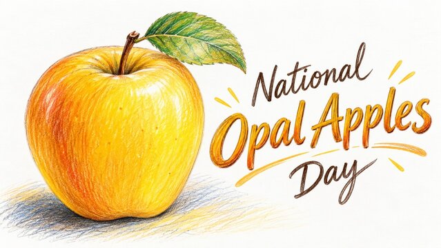 Hand drawn illustration of a fresh yellow opal apple for National Opal Apples Day.