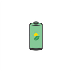 Fototapeta premium Green battery icon with sun and leaf graphic representing renewable solar energy storage system