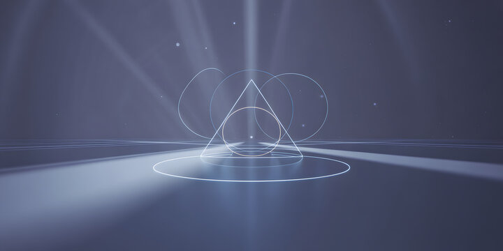 Illuminated geometric symbols in celestial darkness