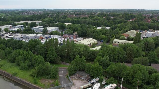Aerial View of Preston City Docks and Port of Lancashire, Northern England, United Kingdom. Drone's Camera From Medium High Altitude on June 13th, 2025.