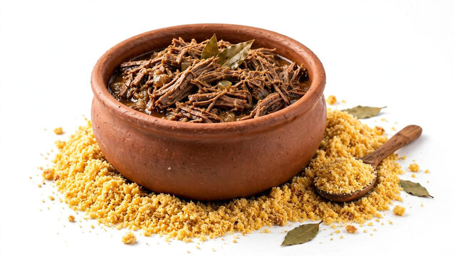 Brazilian Barreado Shredded Beef Stew Clay Pot Farofa Bay Leaf