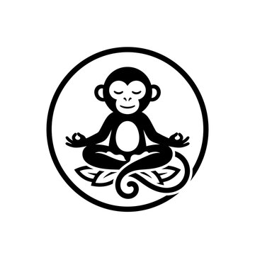 Monkey meditating zen spiritual symbol vector art black and white