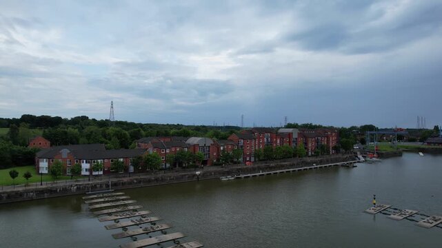 Aerial View of Preston City Docks and Port of Lancashire, Northern England, United Kingdom. Drone's Camera From Medium High Altitude on June 13th, 2025.