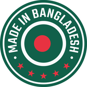Made in Bangladesh badge with flag symbol and stars for product label vector