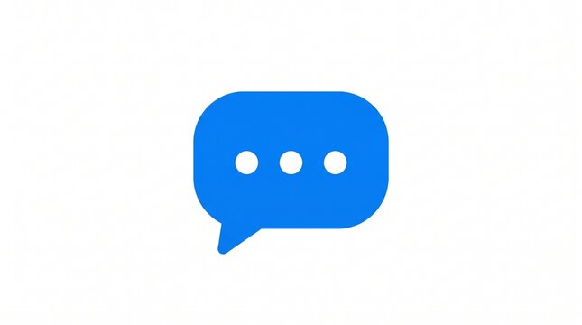 Blue speech bubble icon with three dots, minimalist chat message symbol, digital communication and social media notification element on white background