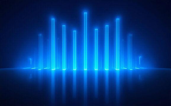 Blue Neon Audio Equalizer Bars on Dark Background, Futuristic Sound Wave Technology 