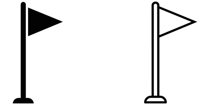 Minimalist golf flag icons with solid and outline vector silhouettes.