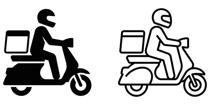Scooter delivery courier icon showing fast food and parcel shipping.