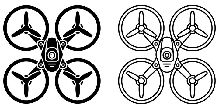 Detailed quadcopter drone vector icons for technology and photography.