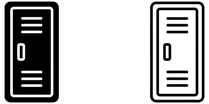 Gym locker icon set featuring filled and outline styles on chess grid.