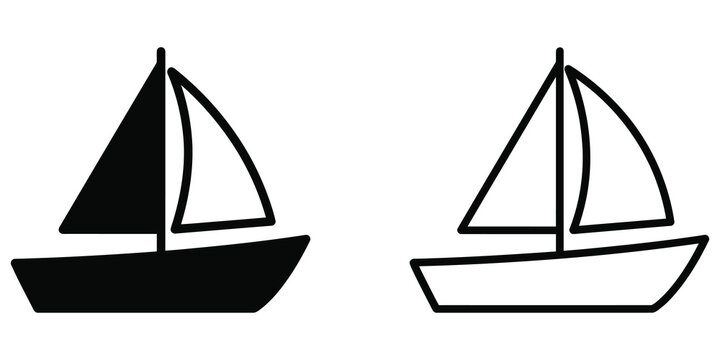 Simple black sailboat vector icon illustration on clear canvas area.
