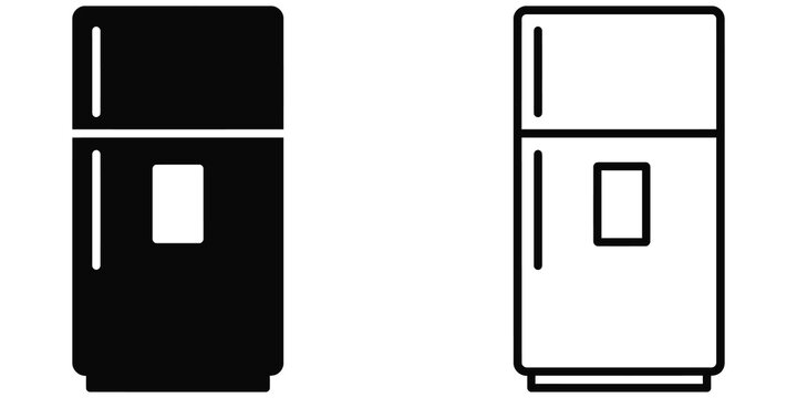 Smart domestic kitchen refrigerator icon set solid and linear on canvas.