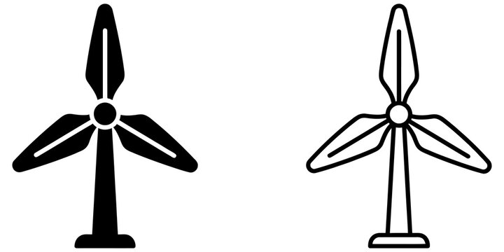 Eco friendly wind turbine power generator outline and glyph icon set.