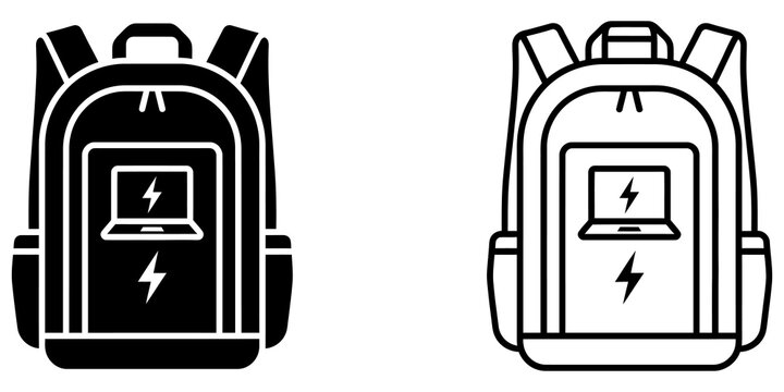 Smart laptop charging backpack icon on transparent background system.