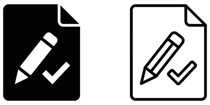 Document edit and approve icon displaying folded paper pencil checkmark art.