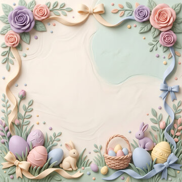 Pastel 3D Easter Egg Spring Garden Packaging Background