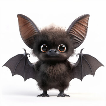 S&uuml;&szlig;e 3D-Fledermaus mit gro&szlig;en Augen und ausgebreiteten Fl&uuml;geln auf wei&szlig;em Hintergrund