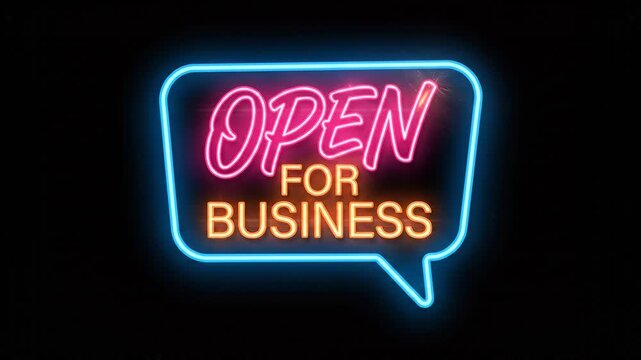 Open for business neon sign motion background video