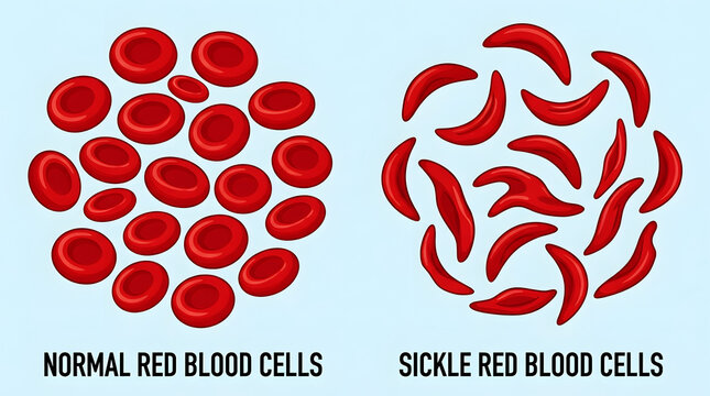 Normal and sickle red blood cells medical comparison