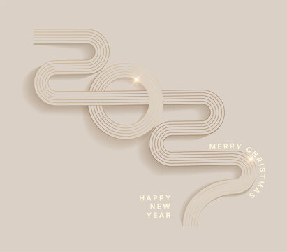 2027 New Year simple linear banner with numbers from golden lines with wishing text. Luxury template for greeting card, invitation, poster, flyer, web. Premium vector design for New year and Christmas