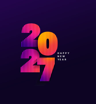 New Year 2027 greeting card, numbers with ribbed fractal glass texture effect with fluid neon colors on dark background. Perfect for flyers,web, banners, leaflets, postcards, calendar, posters. Vector