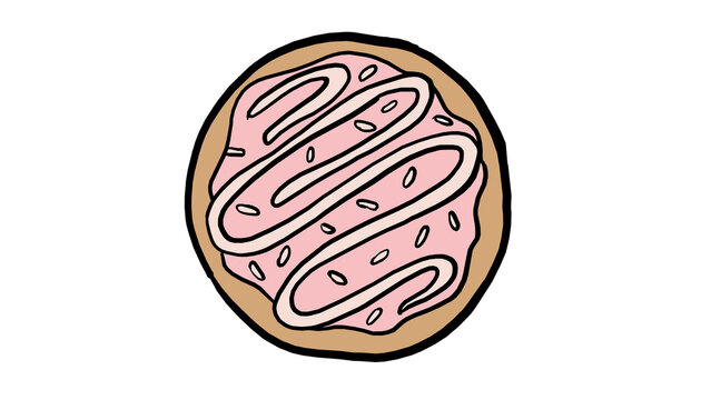Hand Drawn pink frosted sugar cookie icing sprinkles sweet dessert pastry illustration with alpha transparent background