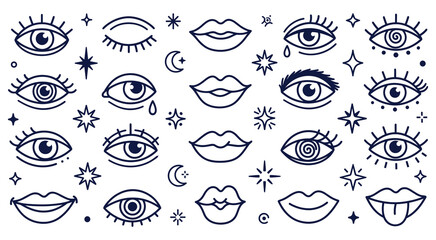 Obraz premium Mystical eyes lips set celestial magical icons design.