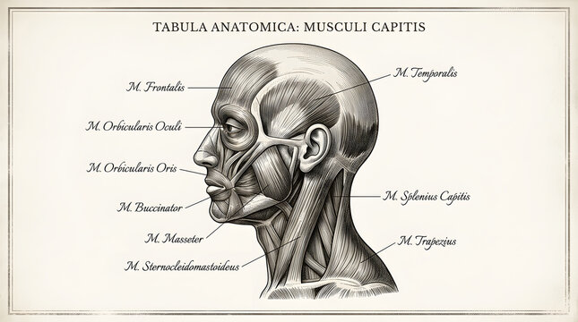 Vintage human head muscles anatomy medical illustration