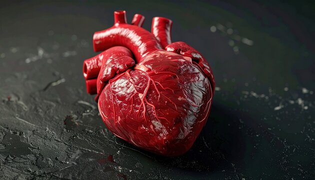 Raw beef heart 3D Illustration on a dark culinary background