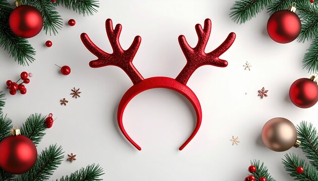 Christmas reindeer antler headband 3D Illustration surrounded by festive decorations