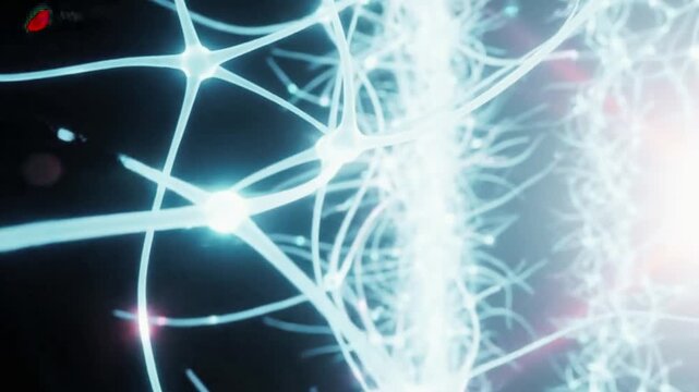 Microscopic view of glowing neurons and synaptic transmission in the brain cells neural network nerve impulses neuron structure