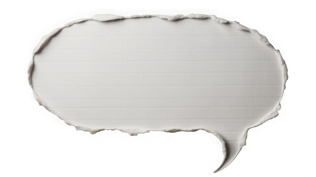 Torn paper speech bubble with textured detail isolated on transparent background. Communication concept for messages and dialogue.