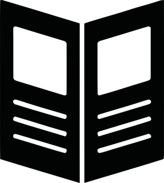 Simple open brochure graphic icon representing information pamphlets or corporate marketing documents for business communication purposes