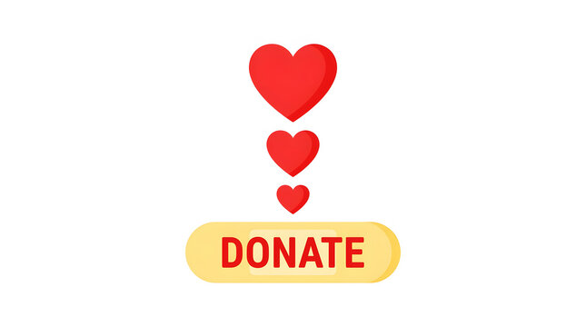 Donate button with red hearts charity support concept