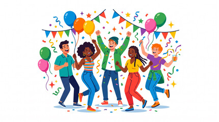 Fototapeta premium Diverse group of friends celebrating and dancing at a festive party
