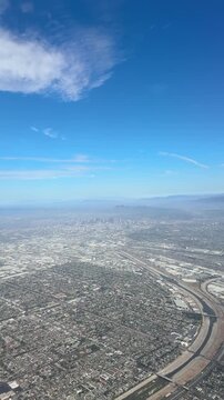 View of cityscape from airplane above Los Angeles