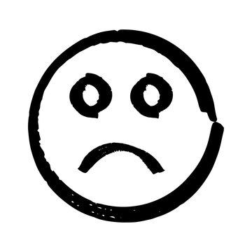 Hand drawn sad face icon with a black ink sketch style